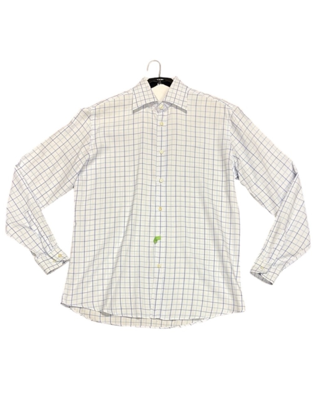 Zara Men’s Blue White Windowpane Cotton Button-Up Shirt Spain Approx M